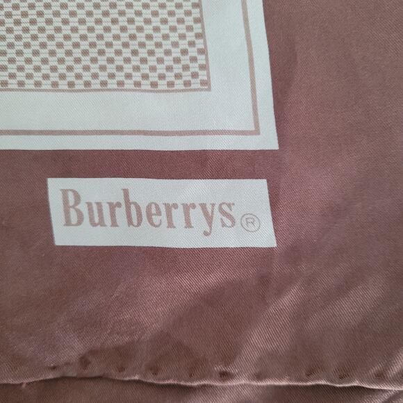 Burberry Vintage Silk Square Scarf Brown Tan Large Retro Classic Logo - Picture 4 of 6